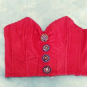 Red leather bustier